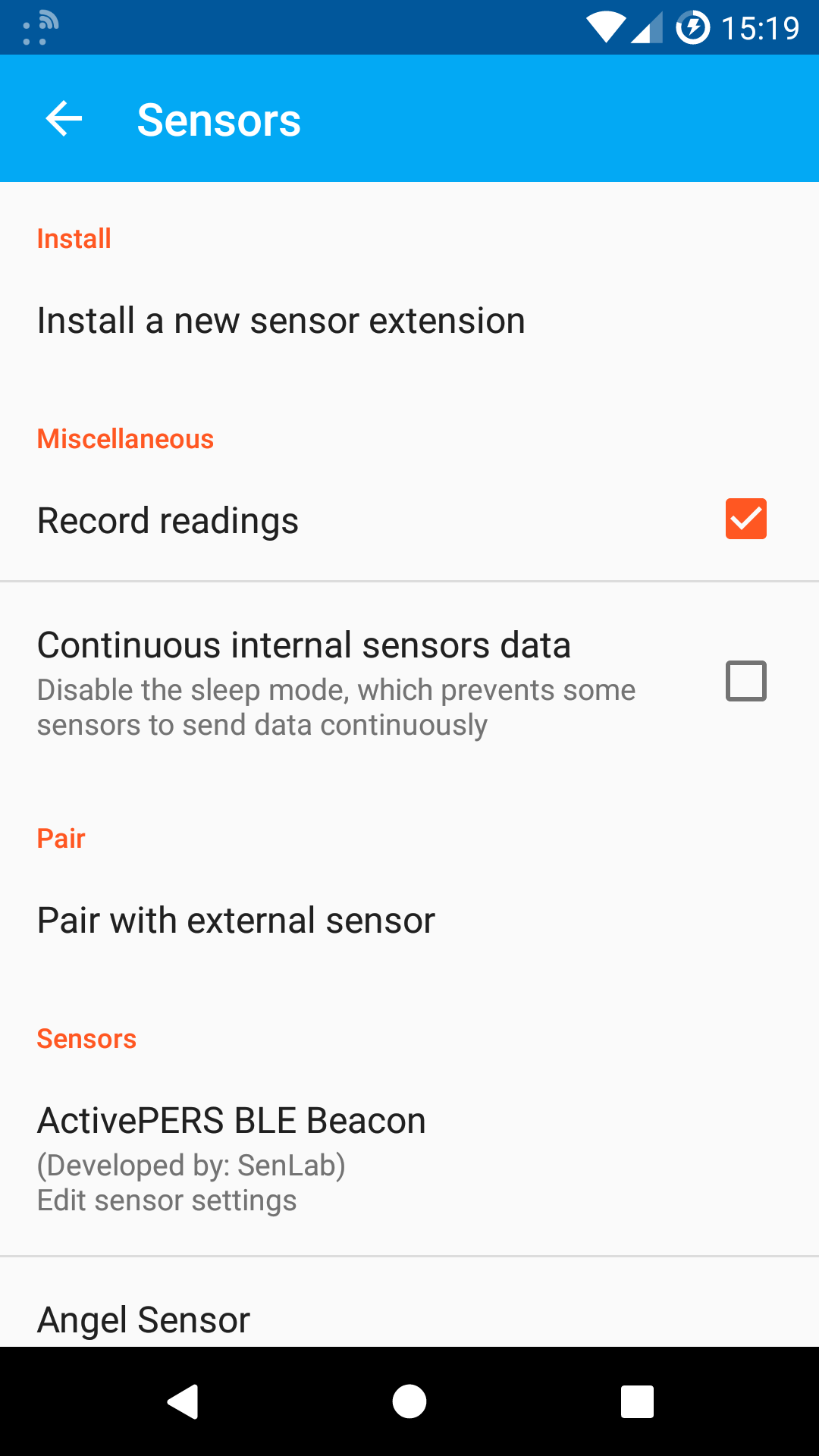 sensor settings