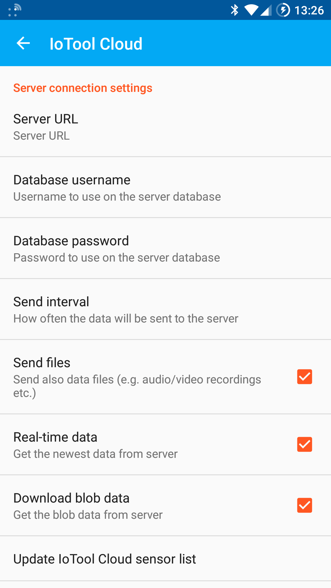 IoTool Cloud service settings